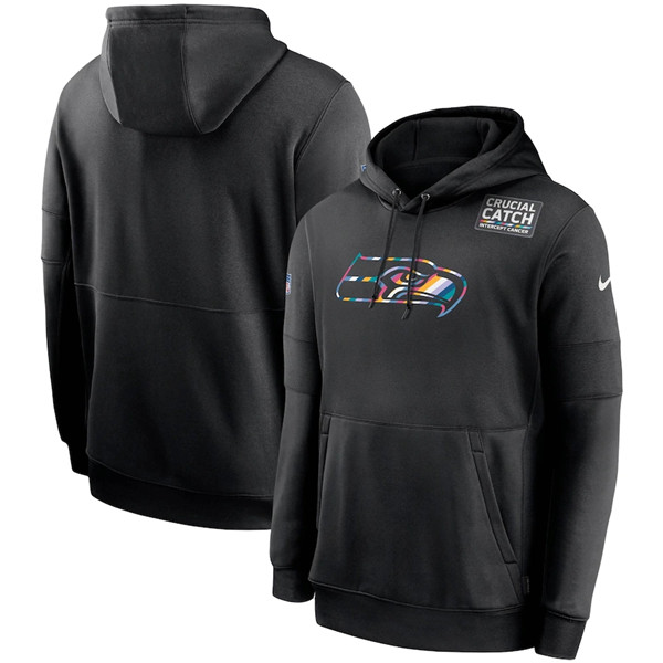 Men's Seattle Seahawks Black NFL 2020 Crucial Catch Sideline Performance Pullover Hoodie